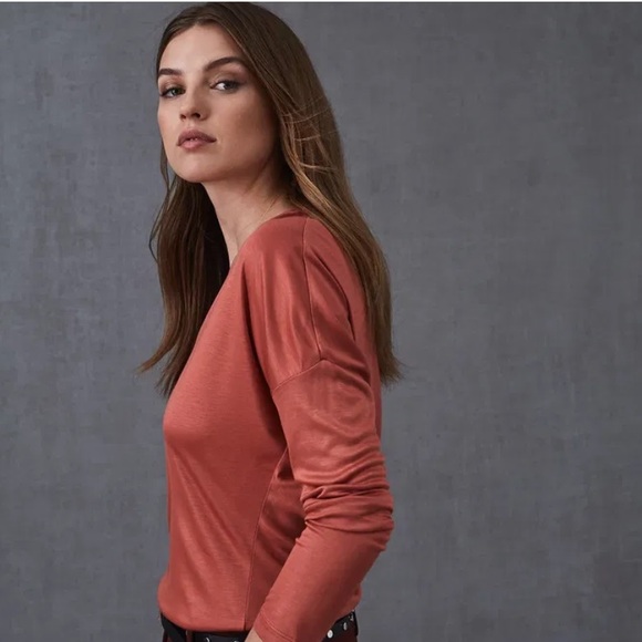 Reiss Tops - Reiss Fitted Nadea Salmon Long Sleeve Blouse